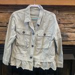 JODIFL  size M button up denim jacket ruffle pockets olive army green boutique Photo 0