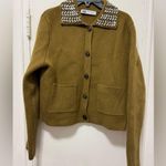 ZARA  100% WOOL JEWEL COLLAR Olive Green CARDIGAN medium Photo 2