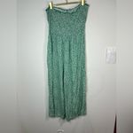 Green Smocked Strapless Jumpsuit | Polka Dot Print Wide Leg One Piece | Size XL Photo 3