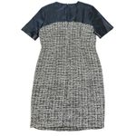 Saks 5th Avenue Black Saks Fifth Avenue Womens Dress Vegan Leather Black White Beige Tweed Sz 10 Photo 3