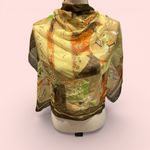 Beautiful vintage sheer silky Asian life theme earth tones scarf 27” x 27” Green Photo 2