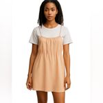ZARA  Linen Blend Babydoll Mini Dress‎ with Pockets in Peach Tangerine Size Small Photo 4