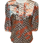 BCBG MAXAZRIA womens Small LOBSTER blouse Vacation Ocean Beach Nautical RUFFLE Photo 0