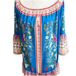 Umgee  Scarf Print Knee Length Dress Size Large Bohemian Multicolor Off Shoulder Photo 9