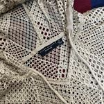 Susan Graver  Weekend beige perforated hooded drawstring beach coverup poncho Photo 1