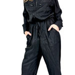 Victoria's Secret Victoria Sport Black Parachute Jumpsuit Zip Front Cinch Waist Cargo Pockets Sz M Photo 0