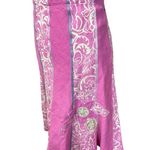 Sigrid Olsen  skirt linen floral applique gold thread flouted pink Size 6 Photo 2