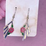 460. Cloisonne Purple Floral Goldtone Vintage and Pink Earrings Silver Photo 2