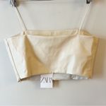 ZARA  ECRU Beige FAUX LEATHER CROP TOP Spaghetti Straps Size Medium NEW Photo 5
