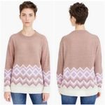 J.Crew Geometric Fair Isle Crewneck Sweater (Sz XL) Tan & Purple Oversized Photo 1