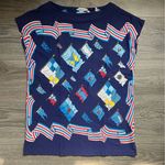 J. McLaughlin  Navy Cap Sleeve Flag Print Top Size M Yacht Boating Spring Preppy Photo 0