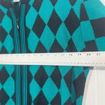 Adolfo Vintage  Green Black Cardigan L Harlequin‎ Diamond Sweater Zip Front Wool Photo 3
