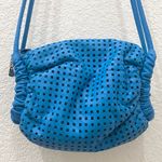 Rare Vintage BRIO! Blue Perforated Genuine Leather Barrel Shoulder Crossbody Bag Photo 2