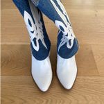 Guess - Reagan Denim Detail Western Boots in Blue White & Brown Photo 2