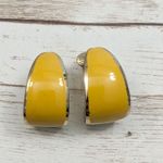 Vintage Clip On Earrings Mustard Yellow Elongated Hoops Photo 3