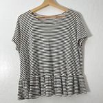 Free People Beach XS Cream Black Knit Striped Ruffle Knit Top Blouse Cap Sleeve Photo 0