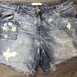 Cato EST. 1946 Blue Denim Shorts Embroidery Distressed Frayed Womens 3X 22 Photo 0