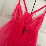 Victoria's Secret Victoria’s Secret Neon Pink Sheer Lace Babydoll Slip Sz Medium Intimates Photo 3