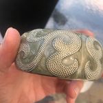 Vintage Women's Frosted Gray Enamel Silver Metal Clamper Bangle Bracelet Paisley Photo 5