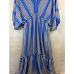 Taylor 14 Blue Striped V Neck Elbow Length Sleeve Tiered Maxi Dress EUC Photo 3