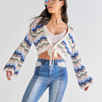 Francesca's Multicolor Crochet Bell Sleeve Fleur Tie Front Pullover NWT Photo 0