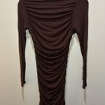 Naked Wardrobe Ruched Long Sleeve Open Back Mini Dress - Brown Size M Photo 0