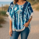 Veronica M  tie dye lace beach swimsuit coverup tunic top stretch XS boho Photo 0