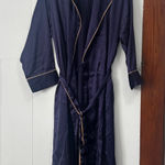 Victoria's Secret Vintage 90's Navy Satin Robe Pajamas Kimono Sleepwear Size S Photo 0