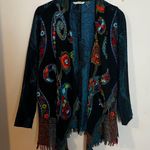 Soft Surroundings - Wool Silk Embroidered Peacock Fringe Duster Topper Cardigan Photo 1