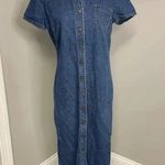 Vintage Denim Shirt Dress 10 Collared Short Sleeve Snap Button Front Cotton 90s Blue Photo 0