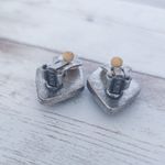 Vintage Clip On Earrings Dark Grey/Black Diamond Shape Photo 5