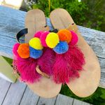 Rebecca Minkoff  Erika multicolored pom pom  leather upper slip on sandals Photo 1