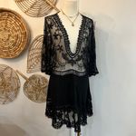 BSUBSEACH Black Sheer Lace Boho Fairycore Festival Layering Top Mini Dress OS Size XL Photo 3