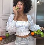 For Love & Lemons ππ Azalea Smocked Cropped Top ~ White FLoral Print Medium Photo 6