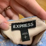 EXPRESS Women's Blue Tan Lace Keyhole Neck Short Sleeve Top Blouse Size Small Photo 4