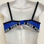PINK - Victoria's Secret Victoria's Secret PINK Wear Everywhere Push Up‎ Bra Size 34D Leopard Print Blue Photo 4