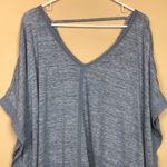 Ann Taylor  Women’s Linen Heather Blue Lace Trim Open Back Batwing Sleeve Blouse Photo 1