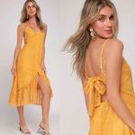 Lulus NWT  Zahria Golden Yellow Lace Button Front Midi Dress - Size Large Photo 10