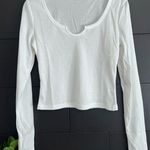 Cute Ribbed Scoop Neck Bright White Long Sleeve Top. Women’s Shirt Size L. NWOT Size L Photo 0
