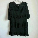 Madewell Women’s Black Eyelet Waterlily Tiered Ruffle Boho Mini Dress Size 10 Photo 4