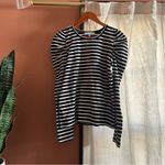Rebecca Minkoff Talia Striped Puff Sleeve Long Sleeve Top Black White Size S Photo 2