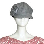 Vintage Y2K Grey 3D Flower Newsboy Cap Hat 100% Cotton D&Y Elastafit Stretch Gray Photo 1