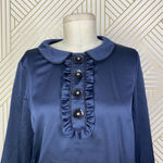 Boden Sophia Sequin Collared‎ 3/4 Sleeve Blouse Top in Navy Blue Size US 6 Photo 2