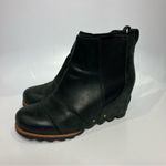 Sorel Lea black leather wedge booties women’s size 7 casual winter trendy punk Photo 2