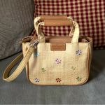 Nine West Y2K natural raffia mini crossbody purse with floral embroidery Photo 1