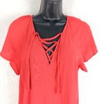Madewell  Red Lace Up V-neck Flutter Sleeves Shift Dress Size M Photo 3