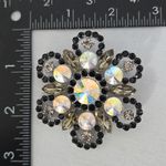 Vintage Silver Smokey Grey amd Black Flower Brooch Pin Photo 5