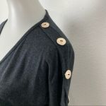 Milan Kiss Ribbed Top Small Gray Long Sleeve Slim Fit Basic V Neck Photo 2