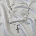 Minimalist Catholic Girl Silver Black Large Cross Pendant Necklace Photo 2
