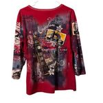 Jess & Jane Shirt Women Size Medium London City Print Cotton Teacher Travel Red Photo 1